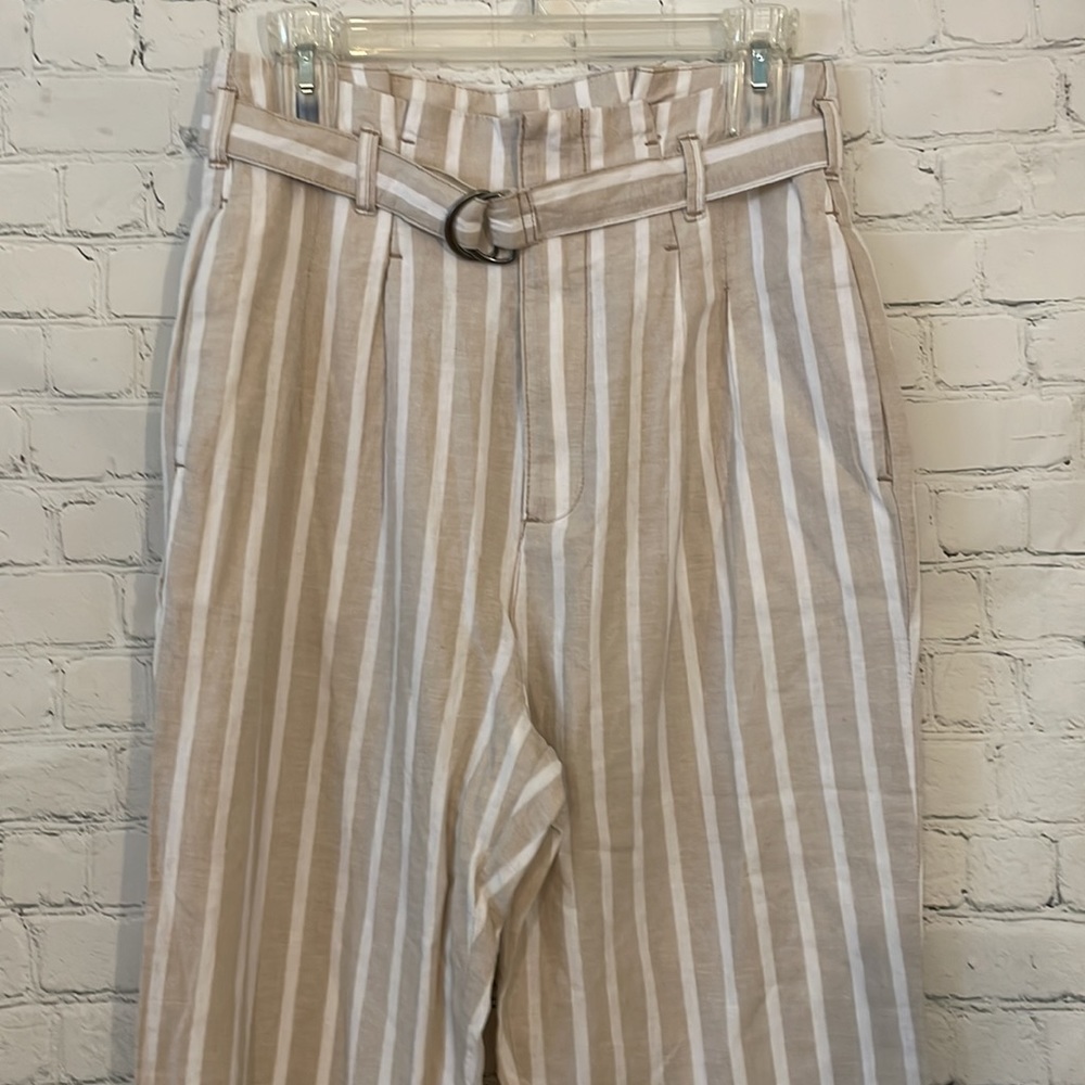 Abercrombie and Fitch High Waisted Linen striped neutral trouser pants - Picture 4 of 9